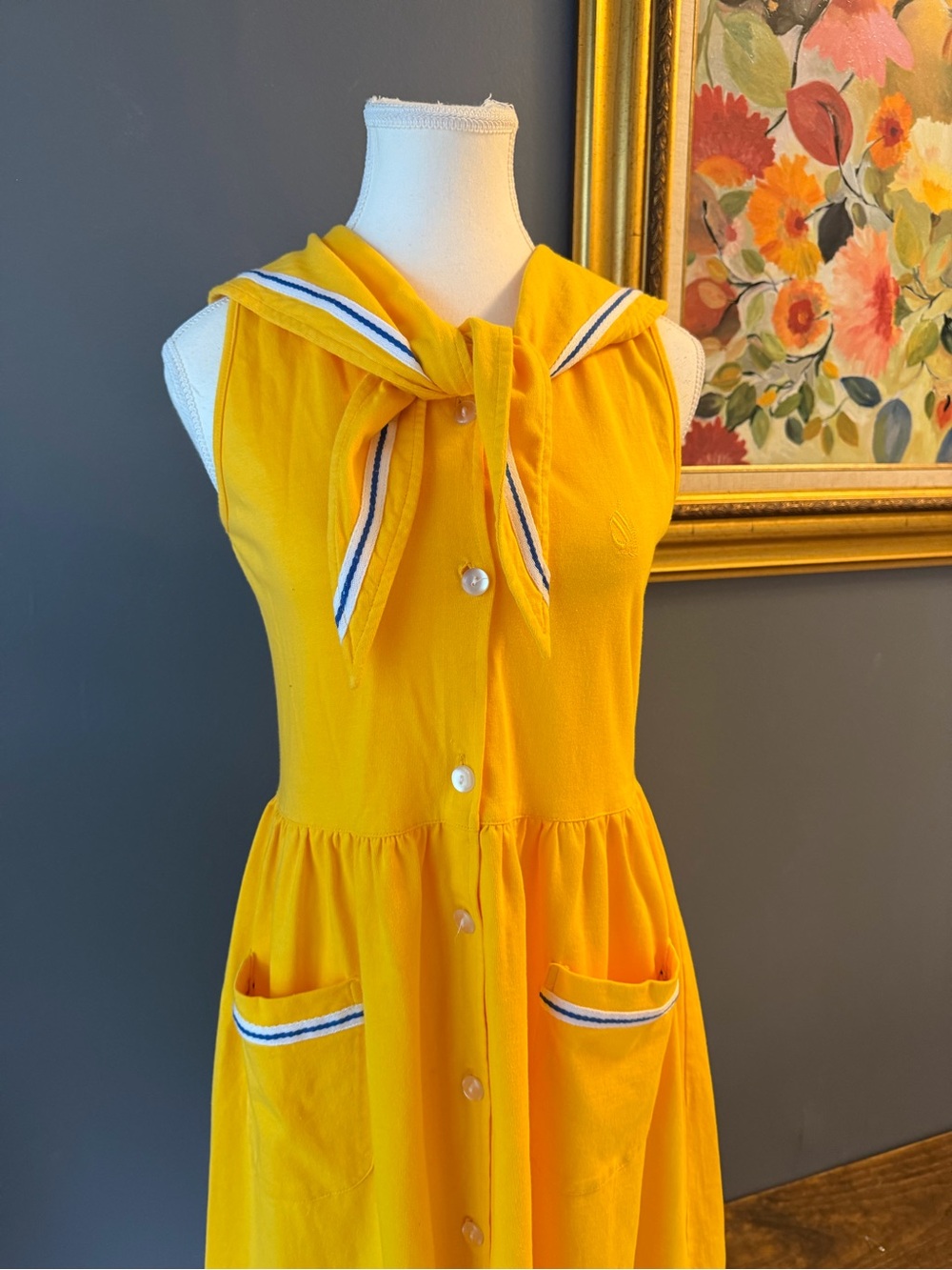 Nautica Yellow Sleeveless Sailor-Trim Button Front Dress